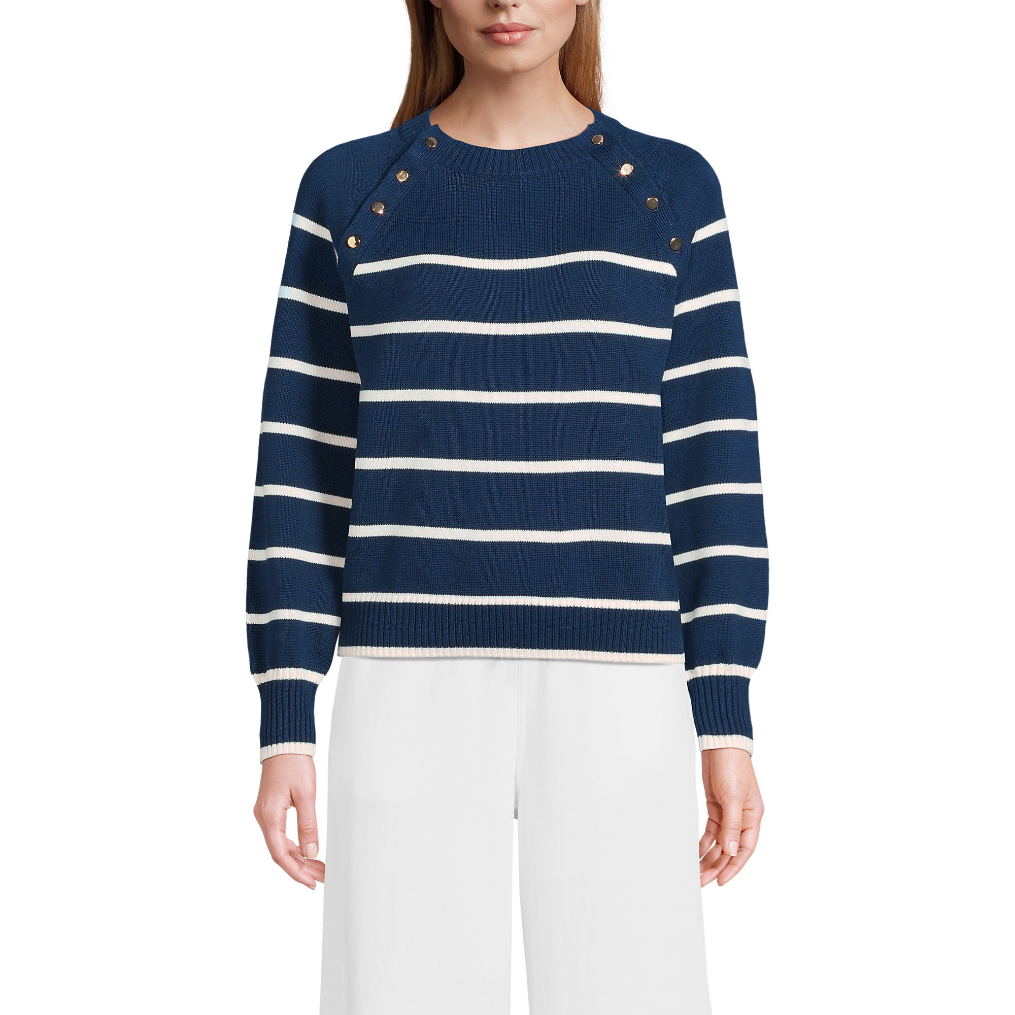Women's Drifter Raglan Button Bib Crew Neck Sweater | Lands' End (US)