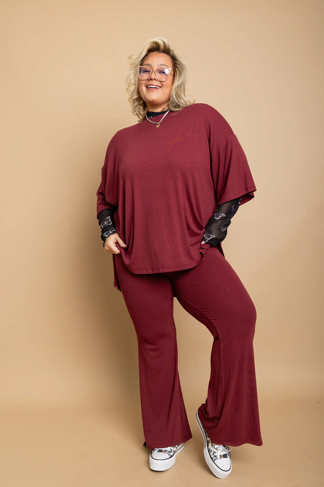 Day Dreamer Ribbed Pant Set - Maroon [S-3X] | WKNDchasers