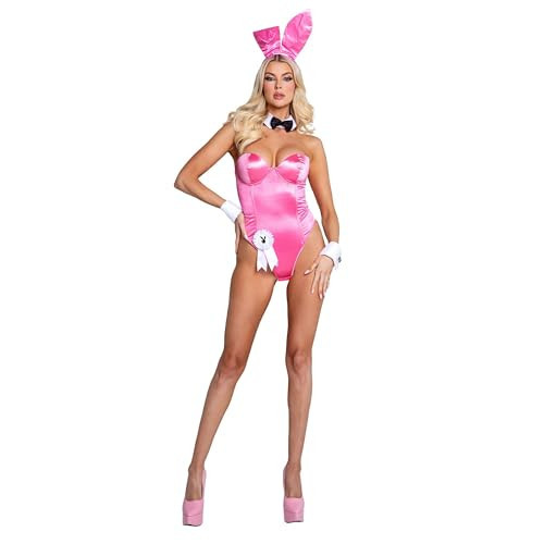 Playboy Classic Bunny Costume, 8-Piece Set, Corset Bodysuit, Lace-Up Back, Bunny Ears, Collar, Cuff, Tail | Amazon (US)