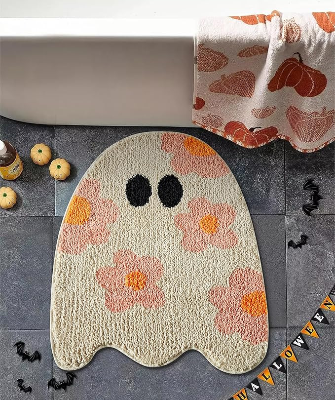 Cute Ghost Shaped Halloween Bath Mat Boho Vintage Floral Funky Halloween Bath Mat for Bathroom Ae... | Amazon (US)