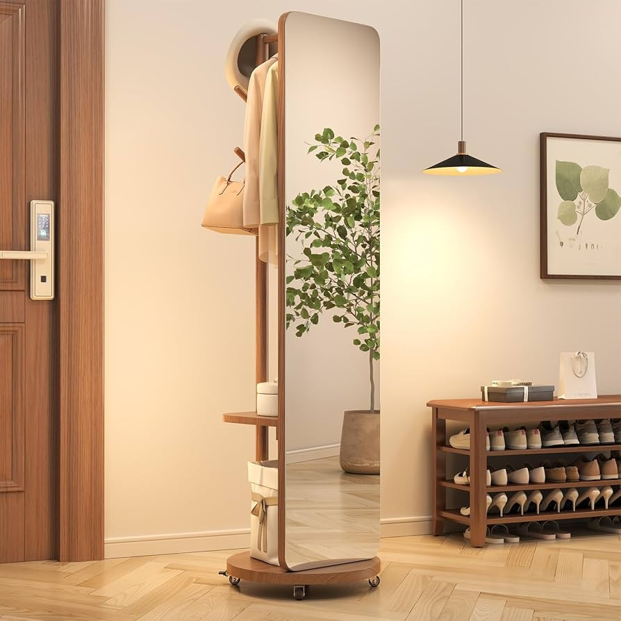 70"x16"Full Length Mirror with Stand,Coat Rack with Mirror,Solid Wood Floor Mirror,Swivel Mirrorf... | Amazon (US)