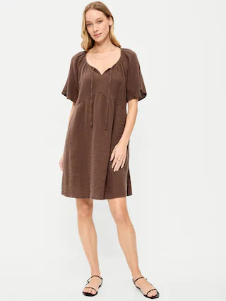 Crinkle Gauze Flutter-Sleeve Mini Swing Dress | Old Navy (US)