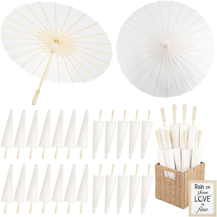 24 Pack Paper Umbrellas for Weddings 23.6 Inch White Paper Parasols for Guests with Woven Storage... | Amazon (US)