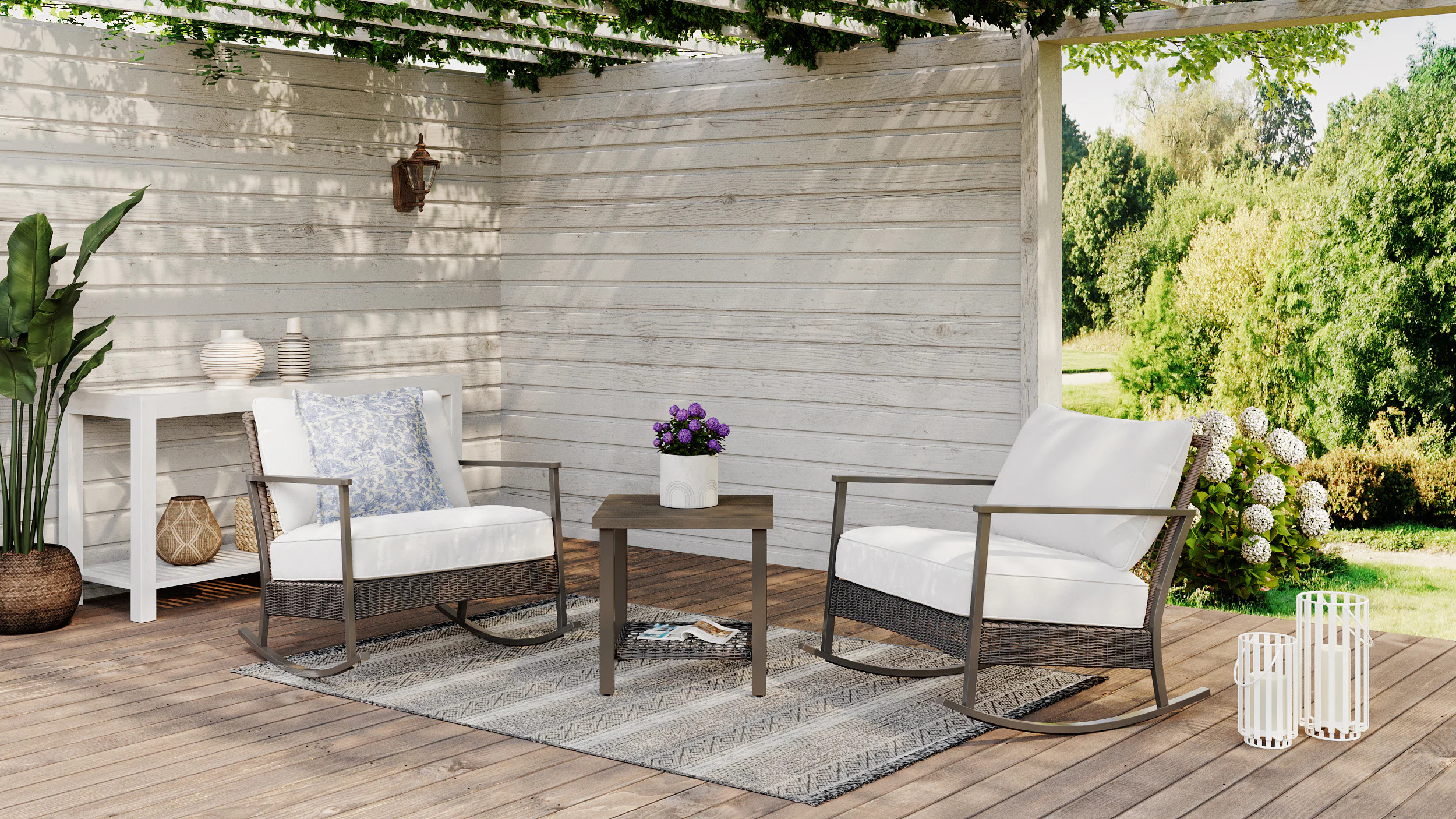 allen + roth Ivy Meadows 3-Piece Wicker Patio Conversation Set with Cream Cushions | Lowe's