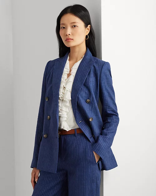 Pinstripe Double-Breasted Linen Blazer for Women | Ralph Lauren® UK | Ralph Lauren (UK)