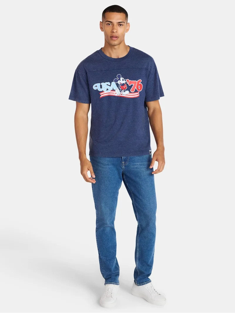 Disney Men's & Big Men's Mickey Mouse USA Graphic Mineral Wash Yoke Tee, Sizes XS-5XL | Walmart (US)
