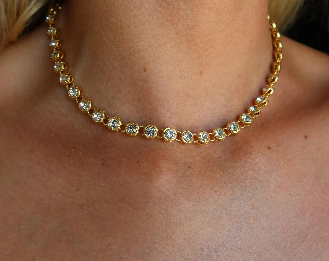 12k Gold Plated Swarovski Crystal Tennis Necklace | Statement Layering Jewelry - Etsy | Etsy (Global)