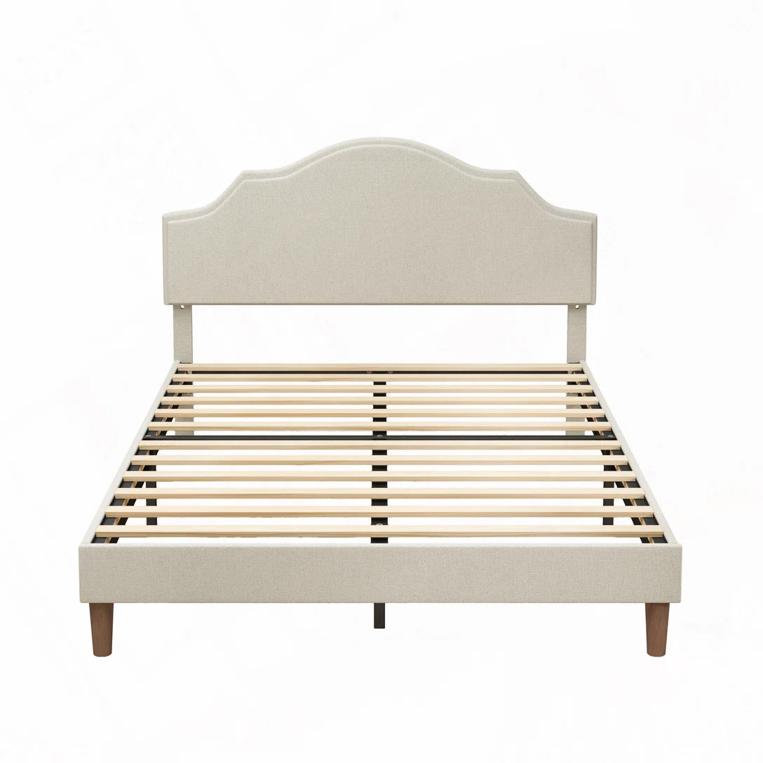 Linen Fabric Upholstered Platform Bed with Adjustable Headboard | Wayfair North America