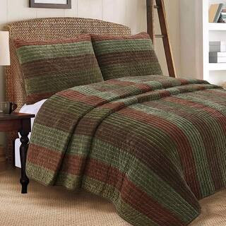 Warm Country Woods 3-Piece Dark Brown Green Cotton King Quilt Bedding Set | The Home Depot