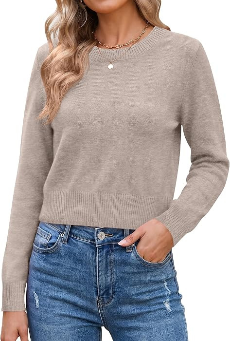 LOMON Women's Cropped Sweaters Crewneck Fall Clothes Long Sleeve Knit Tops | Amazon (US)