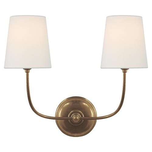 Visual Comfort Vendome Modern Antique Brass Linen Shade Double Armed Sconce | Kathy Kuo Home