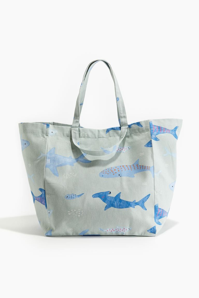 Patterned Beach Bag - Light green/sharks - Home All | H&M US | H&M (US + CA)