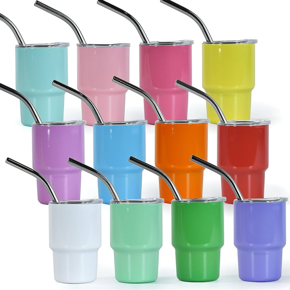 3 oz Mini Tumbler Shot Glass with Straw and Lid 12 Pcs Sublimation Shot Glasses Tumblers Blank St... | Amazon (US)