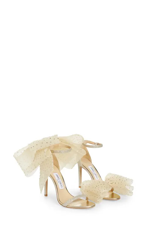 Jimmy Choo Aveline Bow Ankle Strap Sandal in Platinum Ice/Ivory at Nordstrom, Size 7Us | Nordstrom