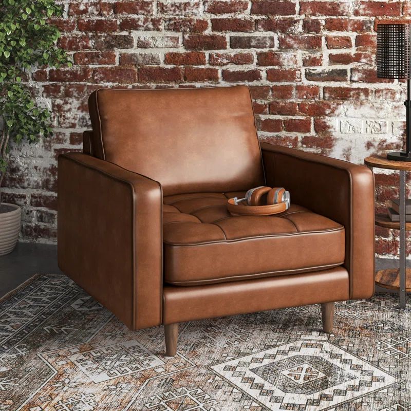 Clark 38.5" W Tufted Genuine Top Grain Leather Armchair | Wayfair North America