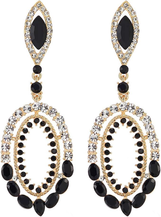 Victorian Marquise Crystal Rhinestone Cluster Large Oval Dangle Statement Earrings | Amazon (US)