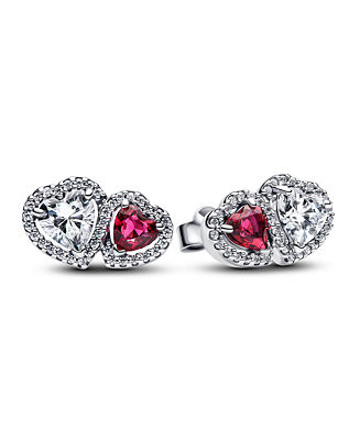 Pandora Sterling Silver Halo Hearts Stud Earrings - Macy's | Macy's