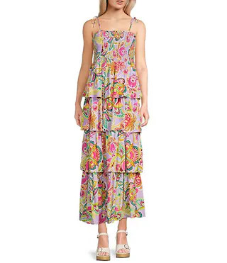 C&V Chelsea & Violet Square Neck Sleeveless Tiered Paisley Print Maxi Dress | Dillard's | Dillard's