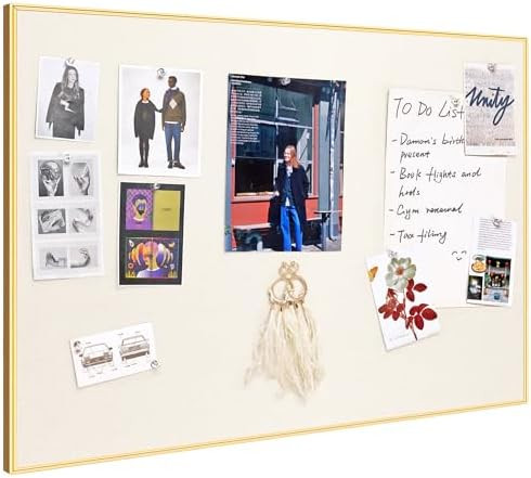 Fabric Bulletin Board 30x20 inches, Golden Aluminum Framed Wall Pin Board | Amazon (US)