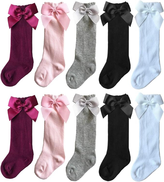 QandSweet Baby Girl Knee-High Socks Toddlers Bow Stockings Newborn Infant Non-Slip Sock | Amazon (US)