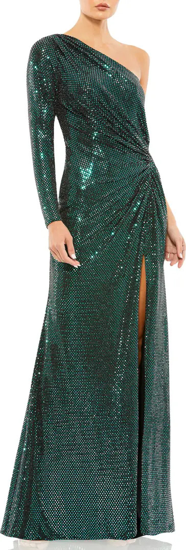 Mac Duggal Sequined One Sleeve Draped Gown | Nordstrom | Nordstrom