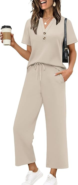 OFEEFAN 2 Piece Sets for Women Spring Fashion Beach Vacation Cruise Outfit Dressy Casual Wide Leg... | Amazon (US)