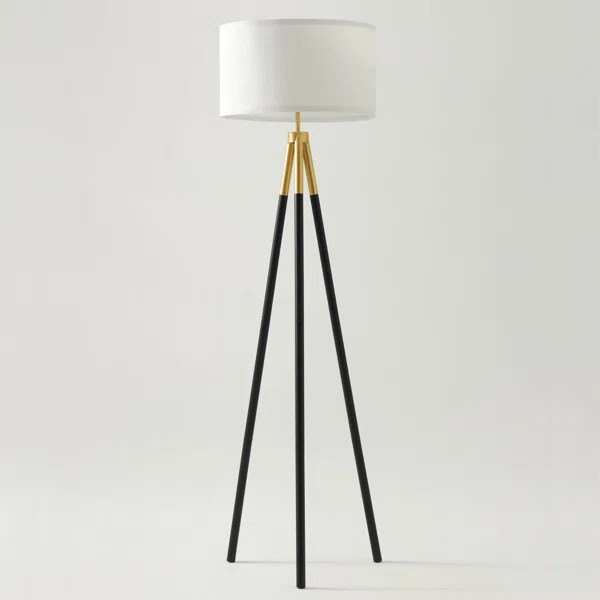 Levi 61 in. Mid-Century Modern 1-Light LED Energy Efficient Floor Lamp with Fabric Drum Shade | Wayfair North America