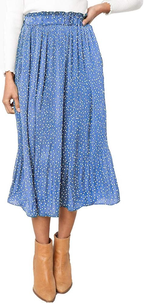 EXLURA Womens High Waist Polka Dot Pleated Skirt Midi Swing Skirt with Pockets | Amazon (US)