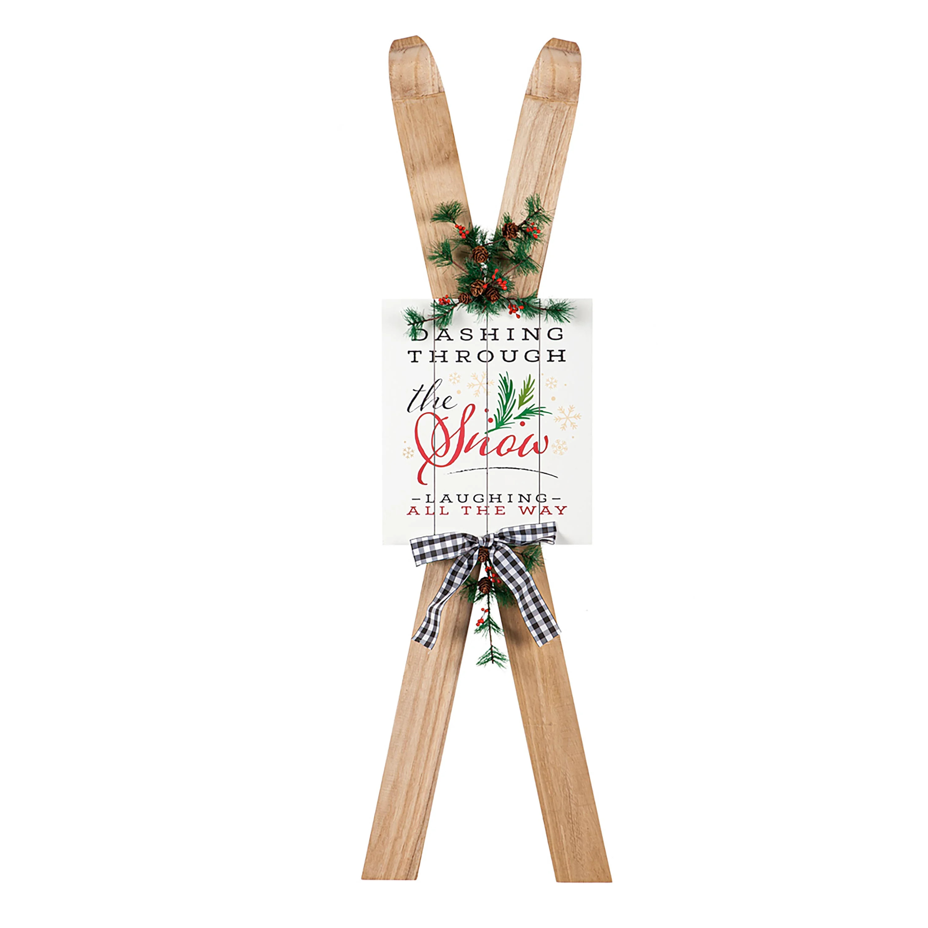 47.25"H Wooden Ski with Artificial Holiday Porch Décor | Walmart (US)