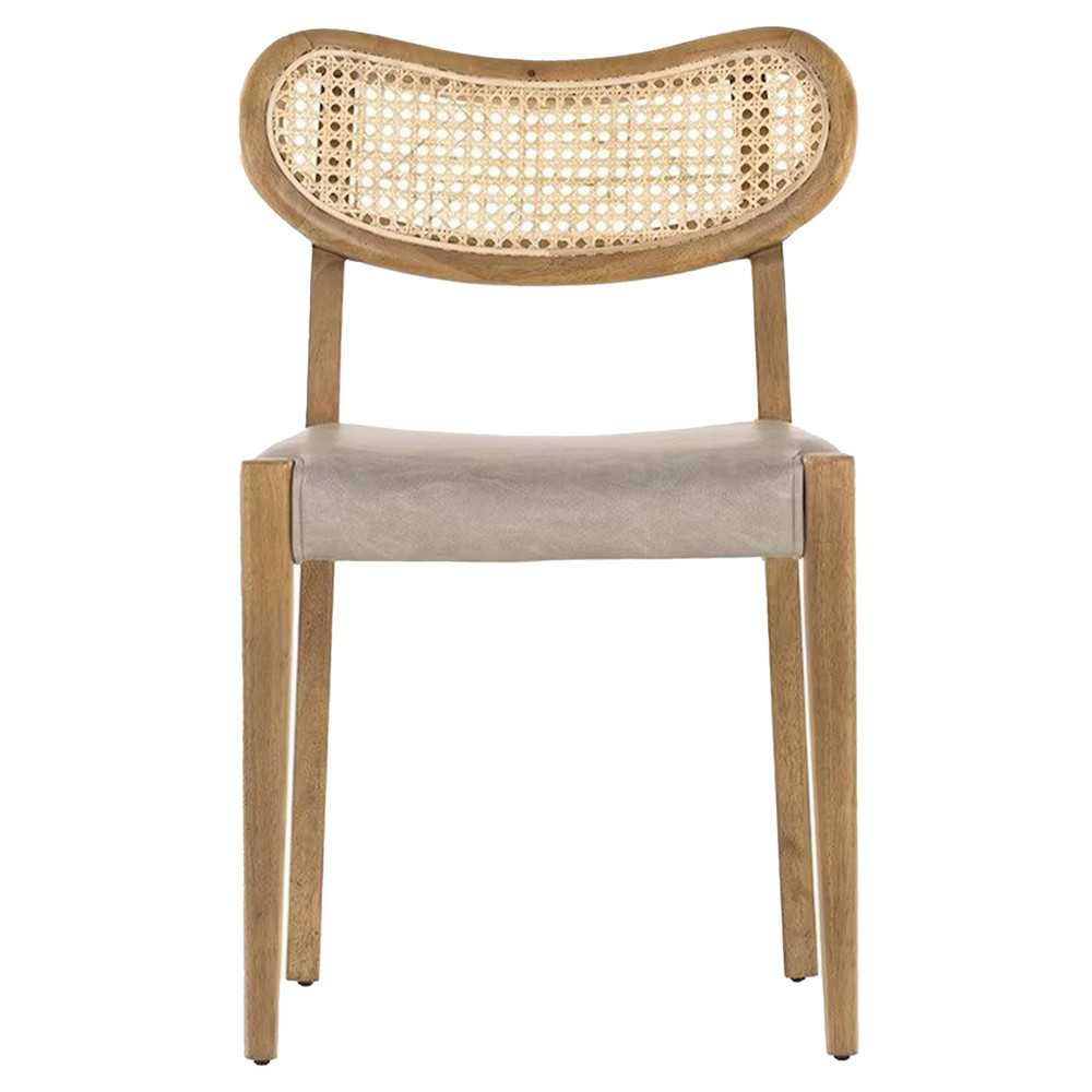 Nila Coastal Beige Upholstered Solid Wood Woven Cane Dining Side Chair | Kathy Kuo Home