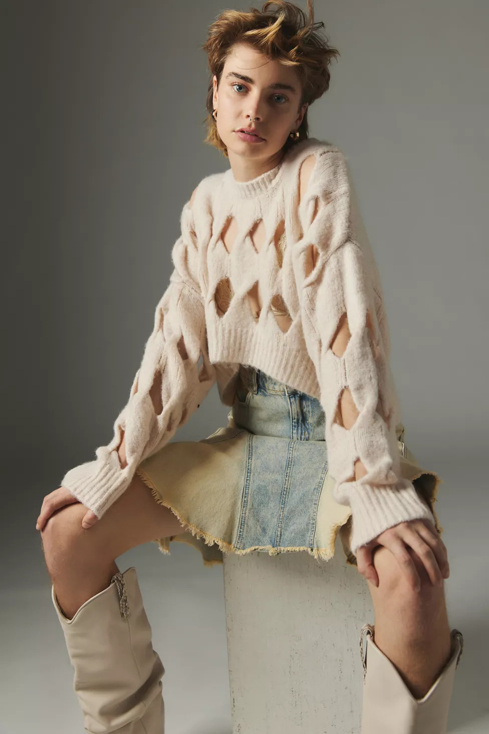 Silence + Noise Clara Open Stitch Pullover Crew Neck Sweater | Urban Outfitters (US and RoW)