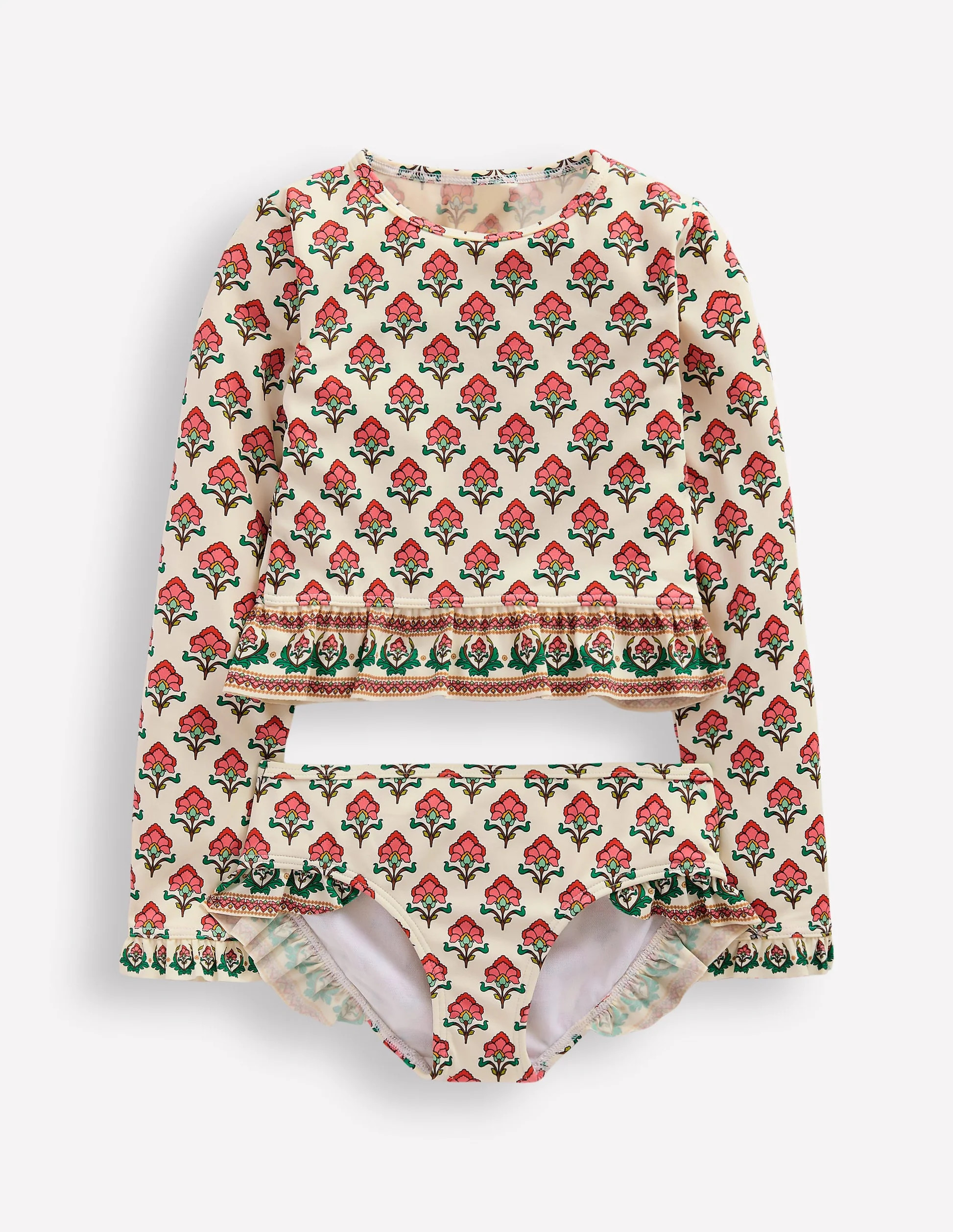 Hem Frill Rash Vest Set-Soft Ivory Woodblock Flower | Boden (US)