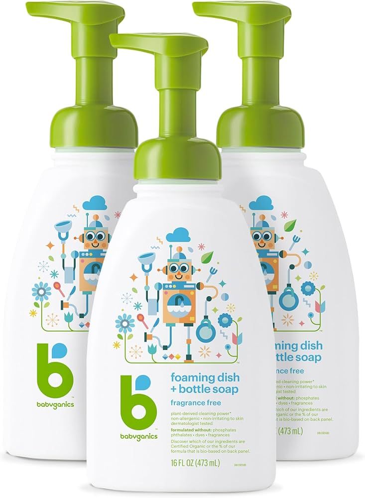 Babyganics Foaming Dish & Bottle Soap, Pump Bottle, Fragrance Free, Plant-Derived Cleaning Power,... | Amazon (US)