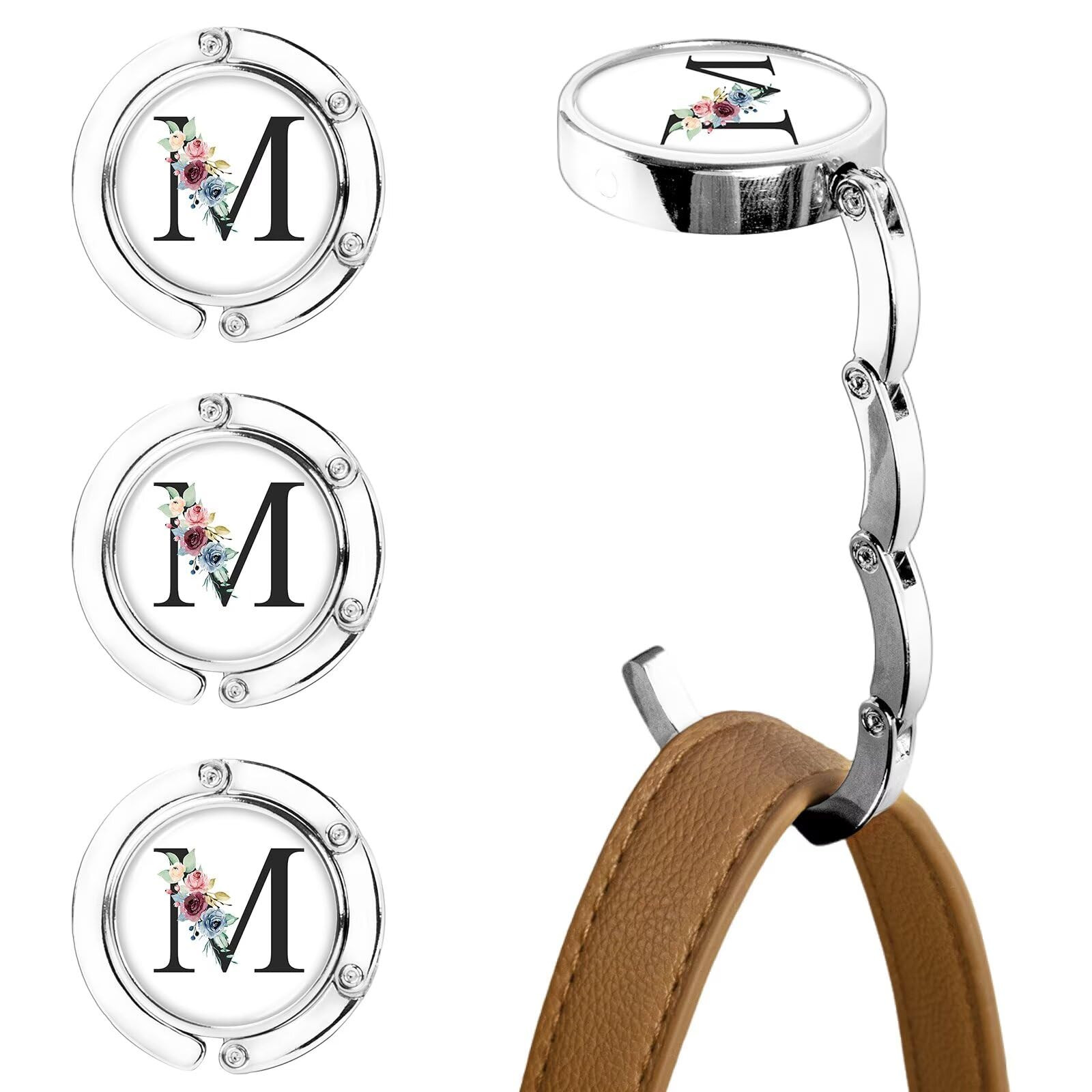 XSUIOY 3Pcs Personalized Initial Foldable Purse Hook for Table,Crushed Flower Letters Folding Pur... | Amazon (US)