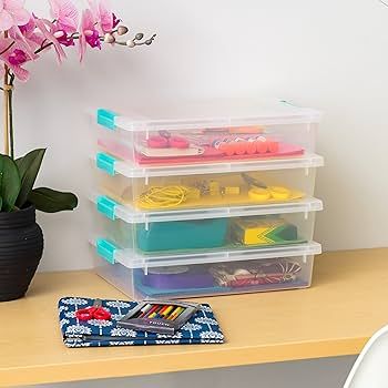 IRIS USA 4Pack 5.5qt Large Clear Plastic Storage Container Clip Box with Latching Lids, Blue | Amazon (US)