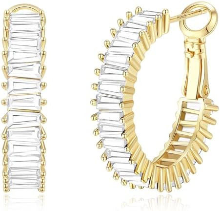 Trendy 14K Gold Plated Hoop Earrings for Women, Chunky Gold/Silver Earrings for Women Cubic Zirco... | Amazon (US)