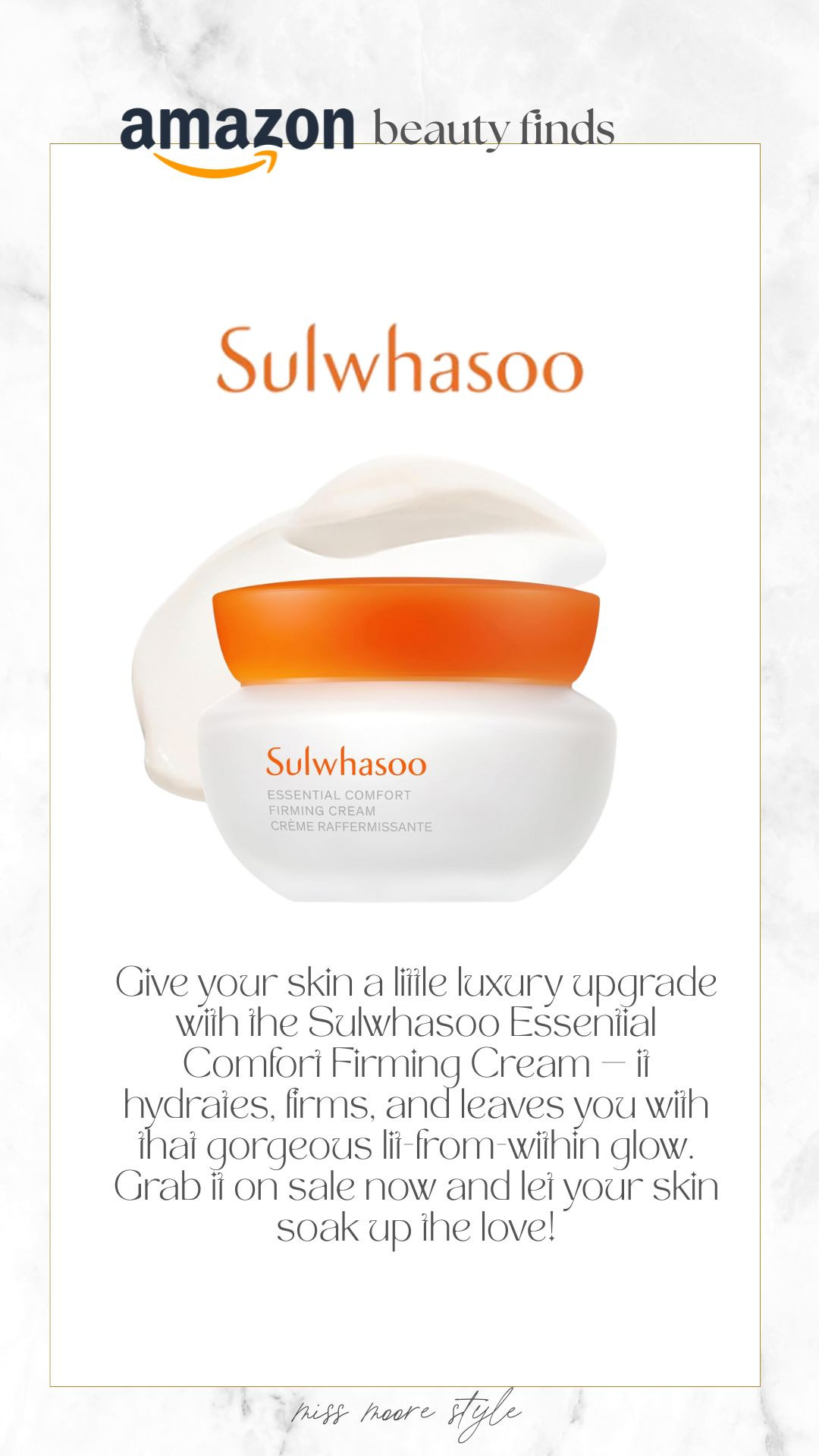 Treat your skin to some luxury with the Sulwhasoo Essential Comfort Firming Cream — it hydrates, firms, and gives you that gorgeous lit-from-within glow. Even better? It’s on major sale for Amazon Prime Day, so you can snag this K-beauty favorite for way less. #sulwhasoo #kbeauty #skincareroutine #amazonfinds #primedaydeals

#LTKSaleAlert #LTKBeauty #LTKFindsUnder100