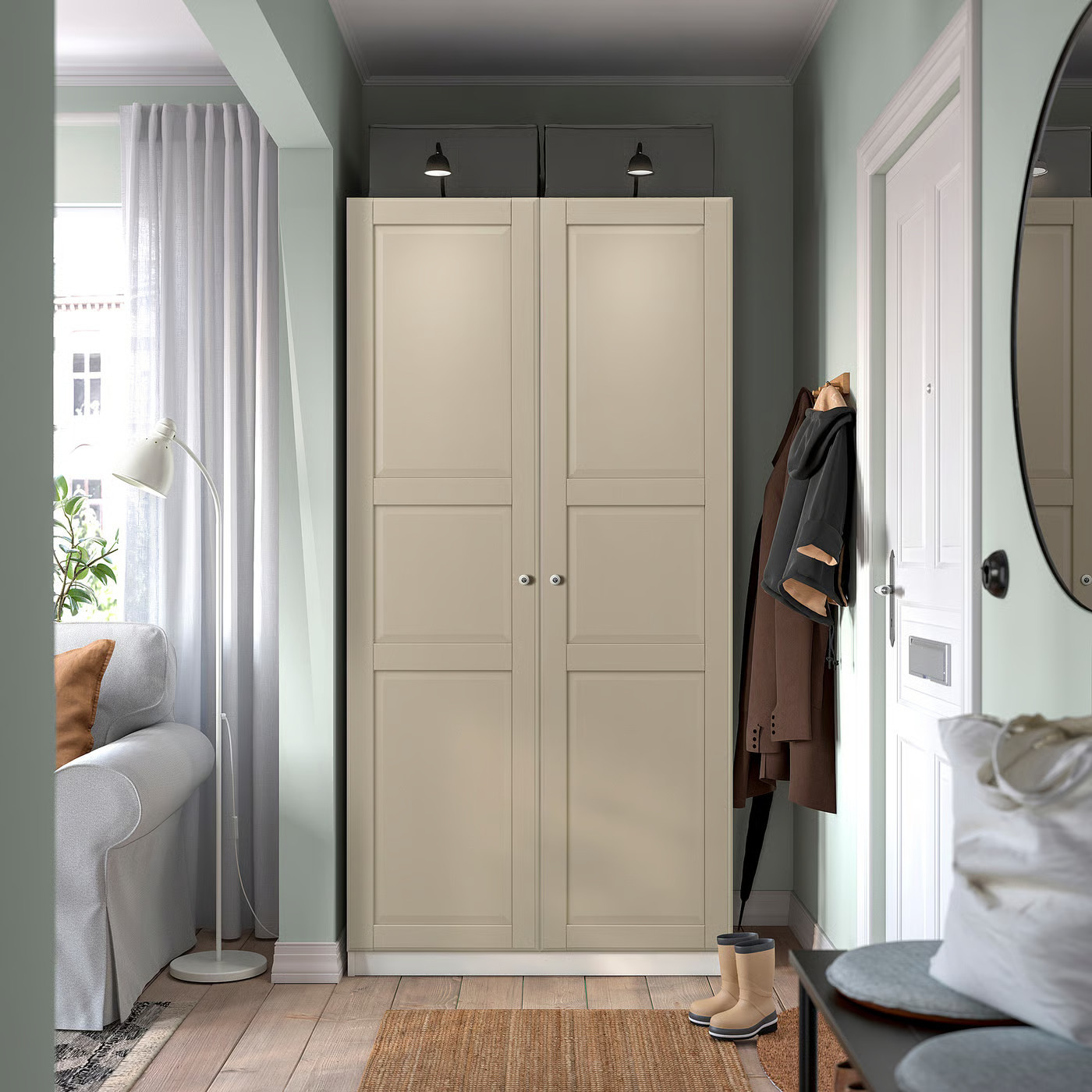 IKEA PAX / TYSSEDAL wardrobe combination, white/gray-beige, 39 3/8x14 7/8x79 1/4 | IKEA US