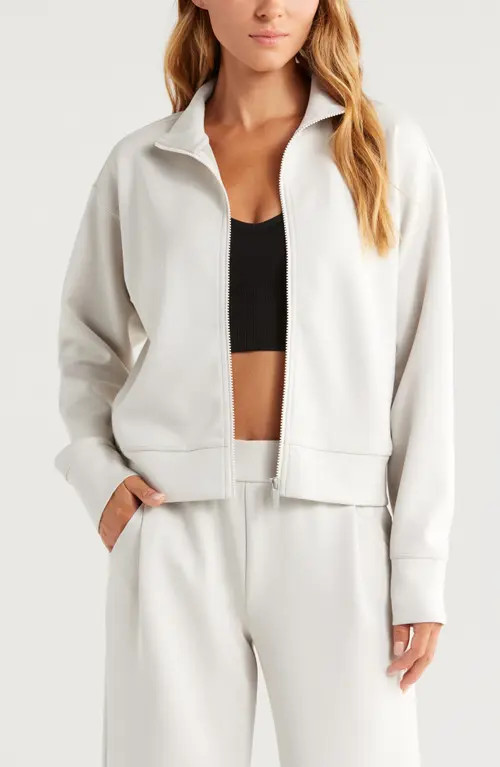 Zella Luxe Scuba Stand Collar Jacket in Grey Moonbeam at Nordstrom, Size X-Large | Nordstrom