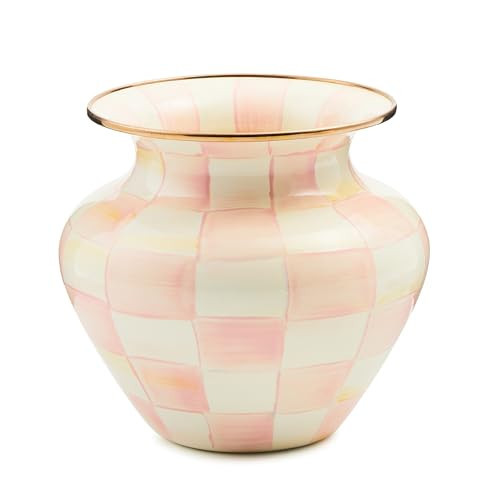 MACKENZIE-CHILDS Enamel Large Vase, Unique Flower-Vase Decor, Pink-and-White Rosy Check | Amazon (US)