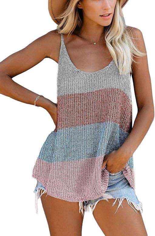 Women's Knit Loose Fitting Tank Top Summer Spaghetti Strap Camisole | Amazon (US)