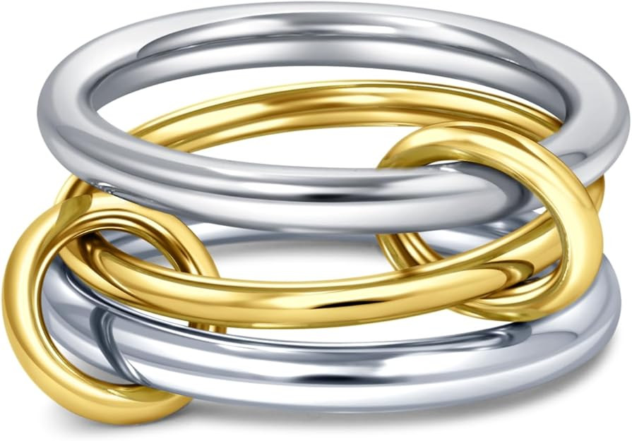 TLY Stackable Gold Rings for Women 18K Gold Plated Interlocking Ring Stack Set Gold Silver Mixed ... | Amazon (US)