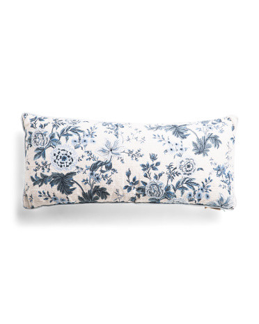14X30 Floral Embroidery Extra Long Lumbar Pillow, Cotton/Polyester | TJ Maxx