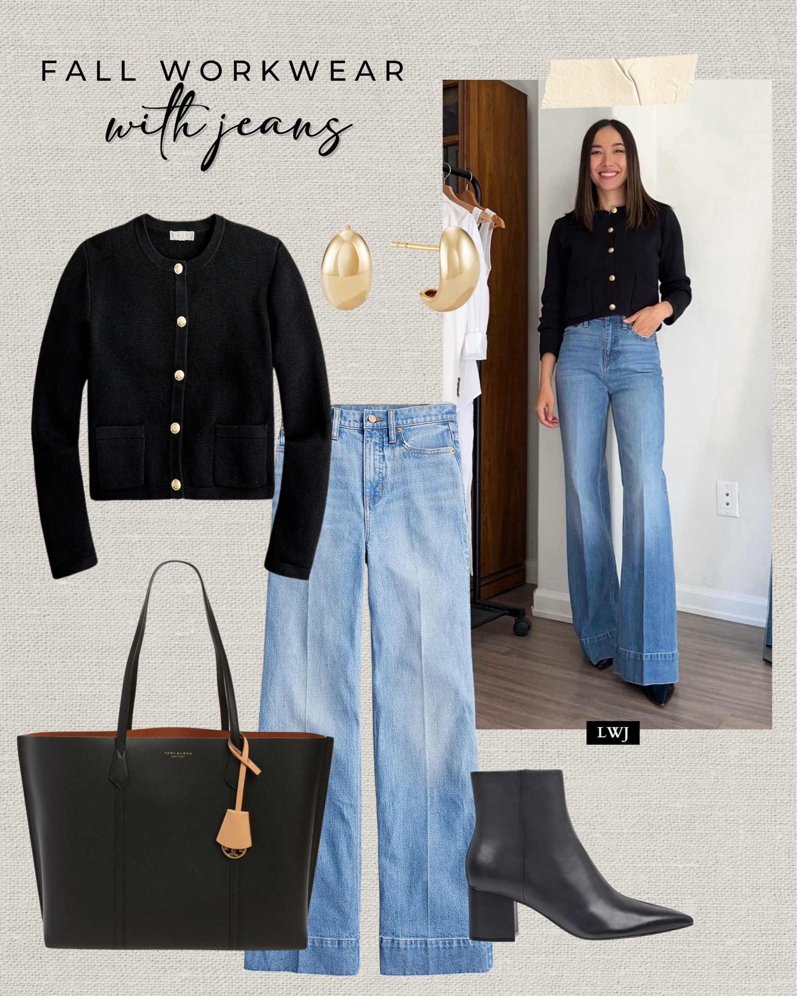 Fall workwear inspo styling jeans 

Sweater jacket / wide leg jeans / black work tote bag / black boots / classic workwear / office outfit 

#LTKWorkwear #LTKStyleTip #LTKSeasonal