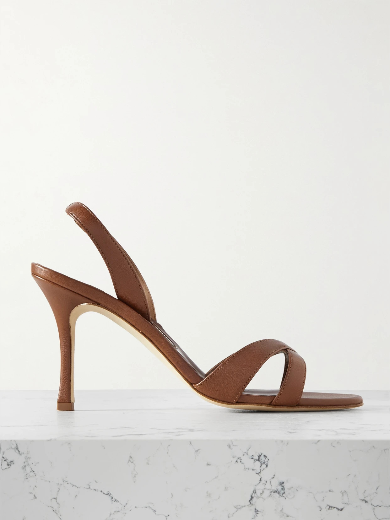 Manolo Blahnik - Callasli 90 Leather Slingback Sandals - Brown | NET-A-PORTER (US)