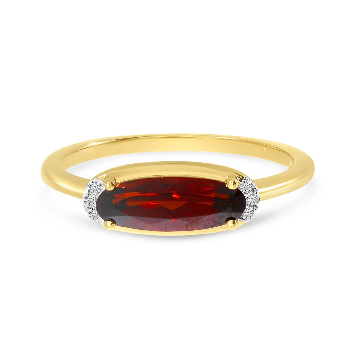 Elongated East to West Oval Garnet Ring with Diamond Accents | J. Brooks Jewelers