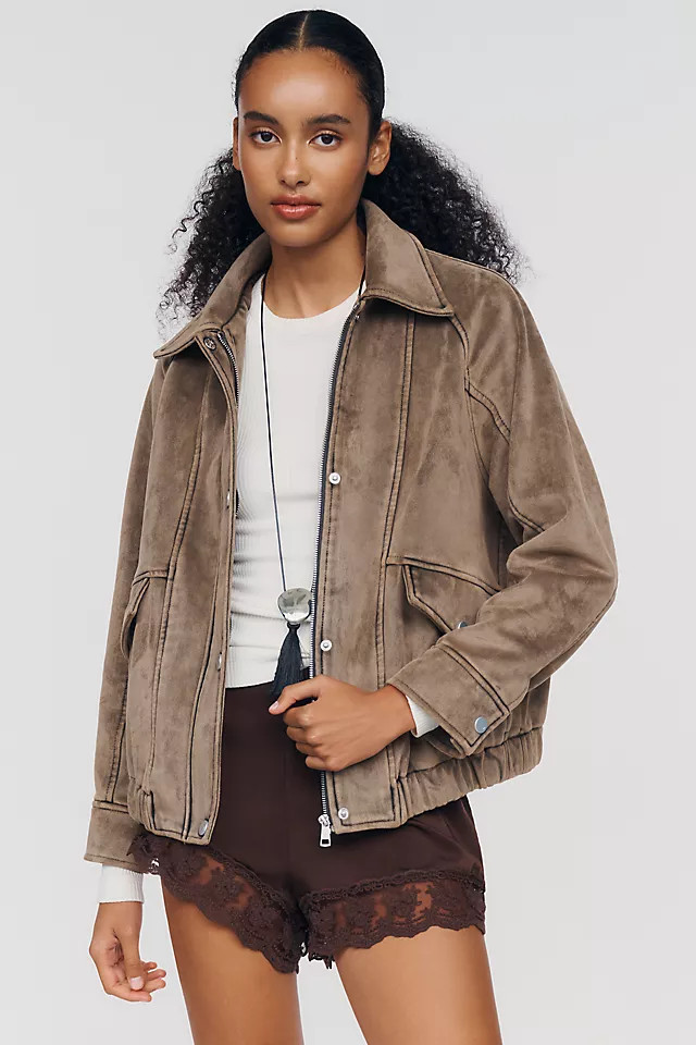 Aviator Faux Suede Jacket | Anthropologie (US)