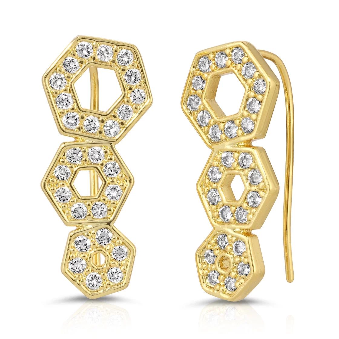 Michelle Campbell Jewelry Women's Pave Honeycomb Ear Climber Earrings, Brass with 14k Yellow Gold... | Walmart (US)