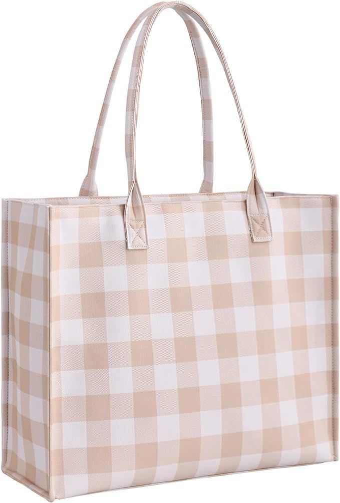 DYSHAYEN Canvas Gingham Tote Bag for Women Zipper Casual Work Tote Bag Large Capacity Handbag for... | Amazon (US)