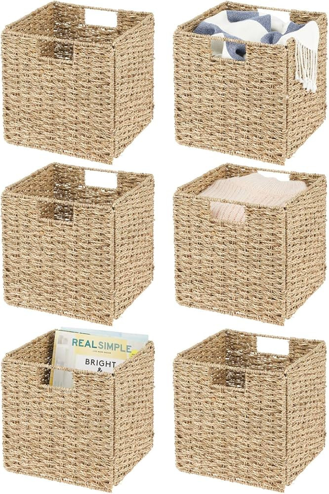 mDesign Seagrass Woven Cube Basket Organizer with Handles - Storage for Bedroom, Office, Living R... | Amazon (US)